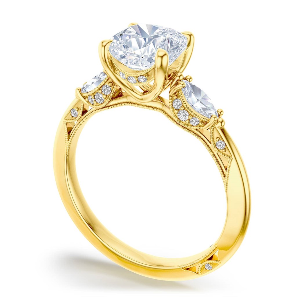 Tacori 18 Karat Yellow Gold Simply Tacori Diamond Pear/Round Brilliant Cut Semi-Mount 0.86 Ct