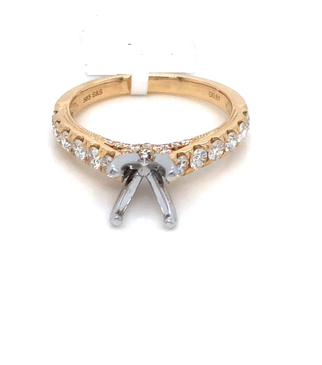 14 Karat  Yellow/White Semi-Mount Engagement Ring  With 34=0.61Tw Round Diamonds
Finger Size 6.25