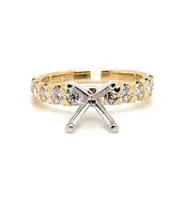 14 Karat Yellow/White Semi-Mount Engagement Ring With 10=0.90Tw Round Diamonds 
Finger Size 6.5