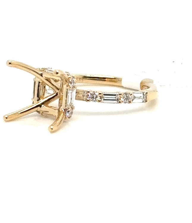 14 Karat Yellow Gold Semi-Mount Hidden Halo Engagement Ring With 10=0.67Tw Baguette Diamonds And 12=0.27Tw Round Diamonds 
Finger  Size 6.5