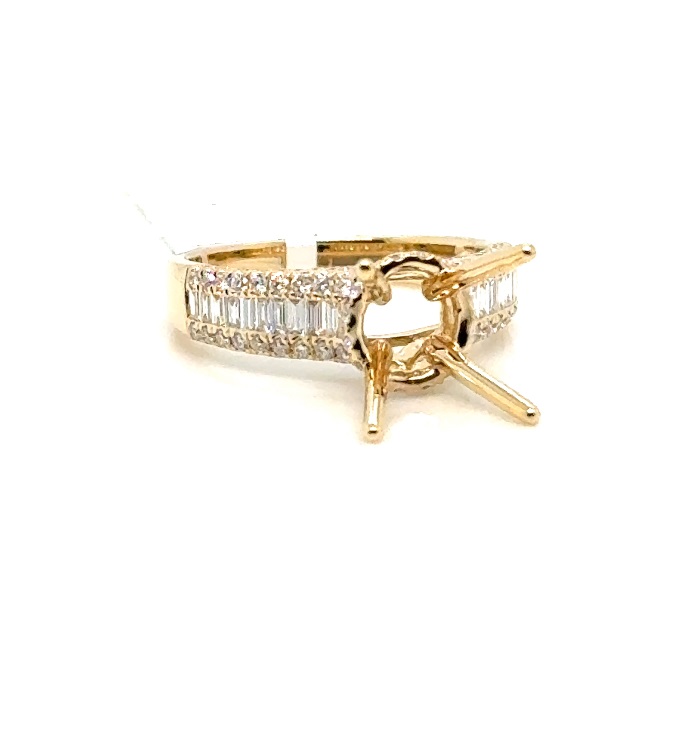 14 Karat Yellow Gold Semi-Mount Hidden Halo Engagement Ring With 22=0.29Tw Baguette Diamonds And 102=0.57Tw Round Diamonds 
 Finger Size 6.5
