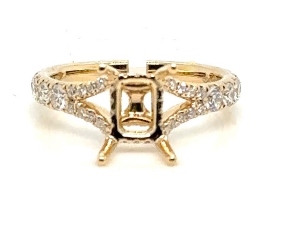 14 Karat Yellow Gold Semi-Mount Split Shank Engagement Ring With 54=0.72Tw Round Diamonds 
Finger Size 6.5