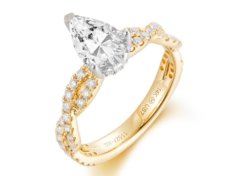 14 Karat Yellow/White Gold Semi-Mount Ring With 48=0.45Tw Round Diamonds And 14=0.07Tw Single Cut Diamonds 
Ring Size 7