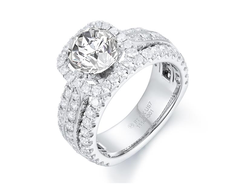 14Karat White Gold And Platinum Semi-Mount Ring With 86=1.59Tw Round 
Ring Size 7