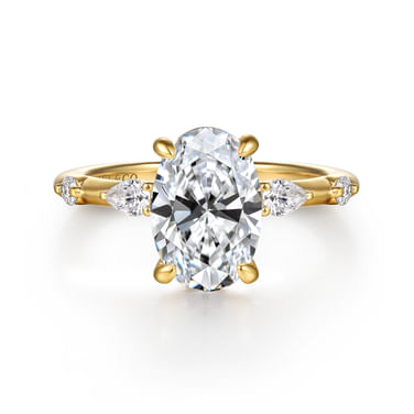 Gabriel & Co 14 Karat Yellow Gold Oval Diamond Pear And Round Diamonds Semi-Mount Engagement Ring 0.23Tw