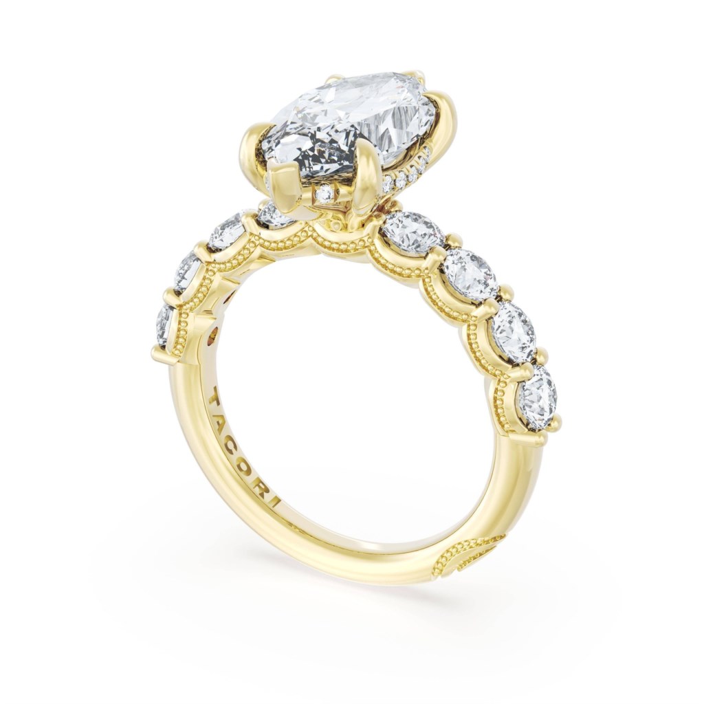 Tacori 18 Karat Yellow Gold Founder's  Marquise Solitaire 1.18 cts Diamond Engagement Ring Setting 
size 6.5