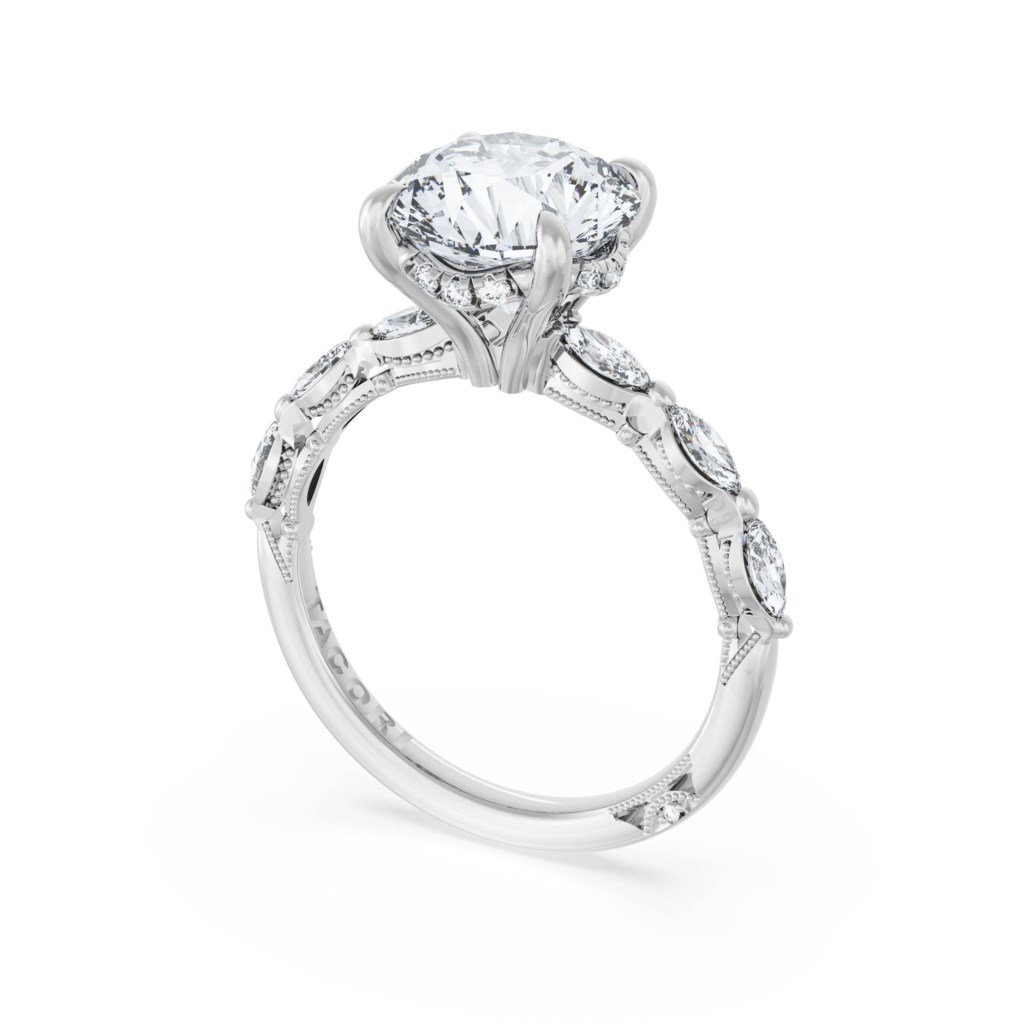 Tacori Platinum Sculpted Crescent Marquise Diamond Engagement Ring With Hidden Bloom, 1/2 way 
Size 6.5