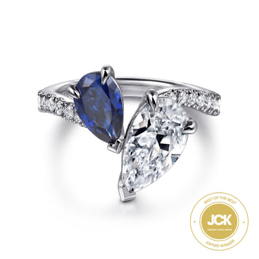 Gabriel & Co14 Karat White Gold Toi et Moi Pear Shape Sapphire and DiamondSemi-Mount Engagement Ring
Sapphire Weight 1.10Ct & Diamond Weight 0.24Ct