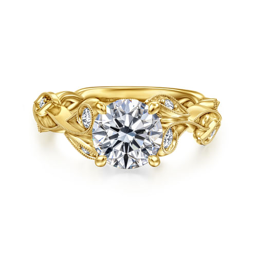 Gabriel & Co14 Karat Yellow Gold Floral Nouveau Round Diamond Semi-Mount Engagement Ring- 0.16Ct