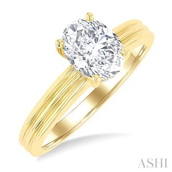 14 Karat Yellow Gold Groved Solitare Enagement Ring With Oval Hidden Halo 0.04 Ct
Size 6.75