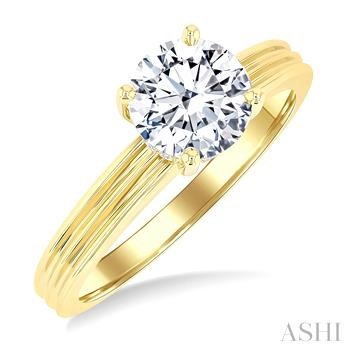 14 Karat Yellow Gold Groved Solitare Enagement Ring With Round Hidden Halo 0.04 Ct
Size 6.75