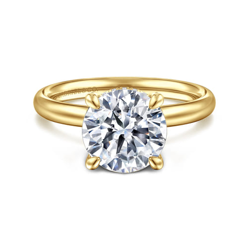 Gabriel & Co 14 Karat Yellow Gold Round Brilliant Solitaire With Diamond  Hidden Halo 0.07 Ct 
Size 6.5