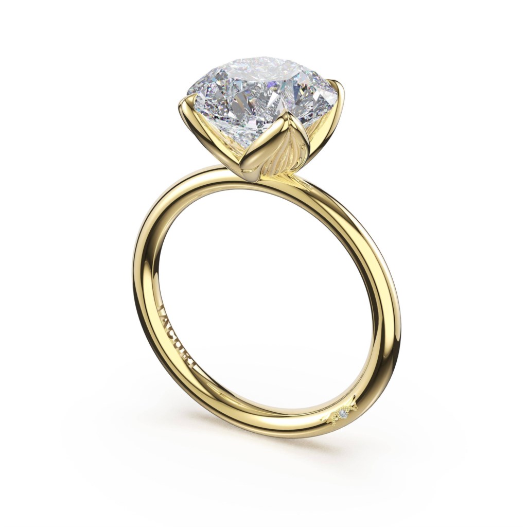 Tacori 14 Karat Yellow Gold Sculpted Crescent Round Sculpted Petal-Prong Solitaire 0.01 ct 
size 6.5