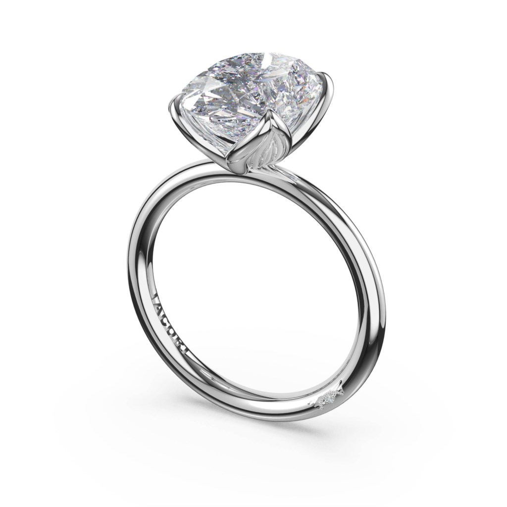 Tacori 14 Karat White Gold Sculpted Crescent  Oval Sculpted Petal-Prong Solitaire 0.01 ct
Size 6.5