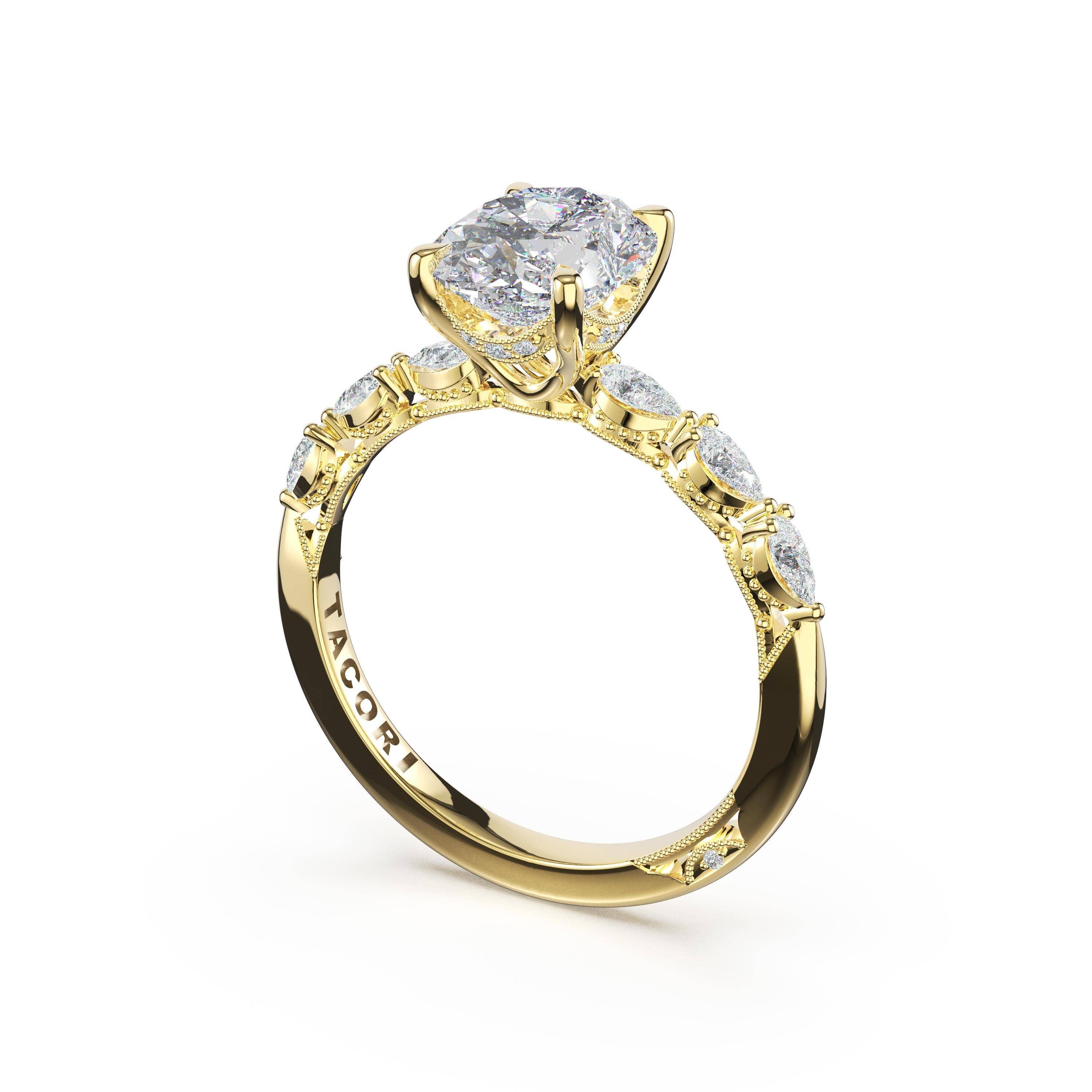 Tacori Yellow Gold 14 Karat Semi Mount Ring With 0.35Tw Pear Diamonds 1/2 Way 
CENTER 7X7 CZ