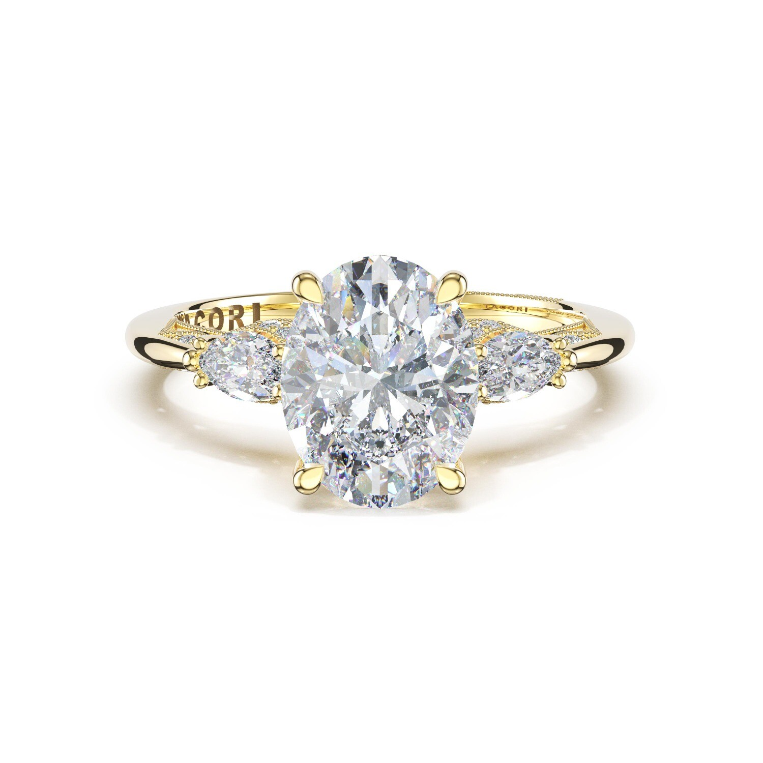 Tacori 14 Karat Yellow Gold Simply Tacori Oval With Marquise 3-Stone Engagement Ring 0.41 Ct 
size 6.5