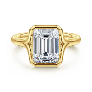 Gabriel & Co 14 Karat Yellow Gold  Bezel Set Emerald Cut Solitaire Engagement Ring
size 6.5