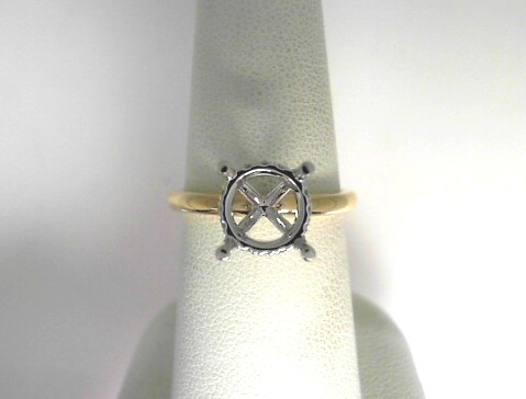 14 Karat Yellow and White Gold Semi-Mount With 12=0.11Tw Round Diamonds 
Ring Size 6.5