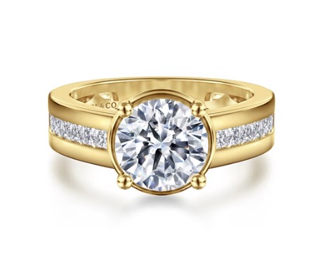Gabriel & Co 14 Karat Yellow Gold Channel Set Princess Cut Diasmond Engagement Ring 0.57 Ctw 
 Ring Size ; 6.5