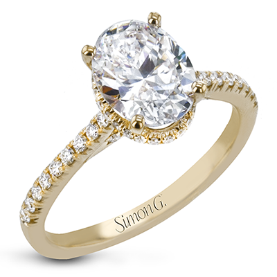 Simon G 14 Karat Yellow Gold Oval Hidden Halo Diamond Semi Mount Ring  0.31 Ct
size 6.5