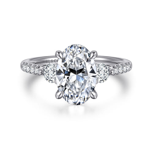 Gabriel & Co 14 Karat White Gold Oval Three Stone Lotus Diamond Engagement Ring 0.44 Cts 
Ring Size : 6.5