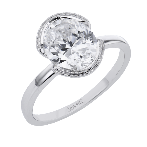 Simon G 14 Karat White Gold Oval Half Bezel Set Solitare 
size 6.5