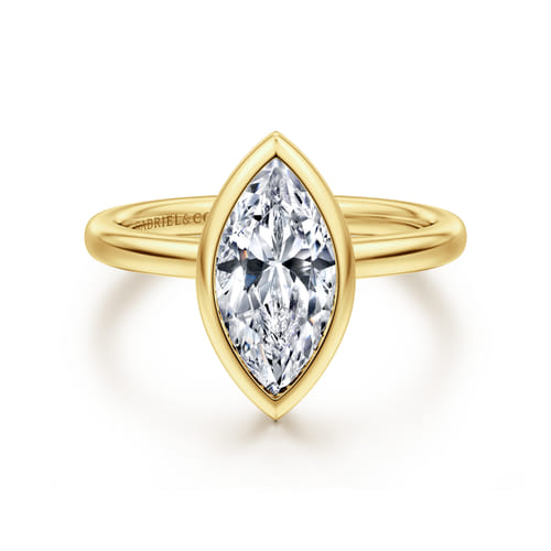 Gabriel & Co 14 Karat Yellow Gold Marquise Shape Bezel Set Diamond Engagement Ring 
Ring Size: 6.5