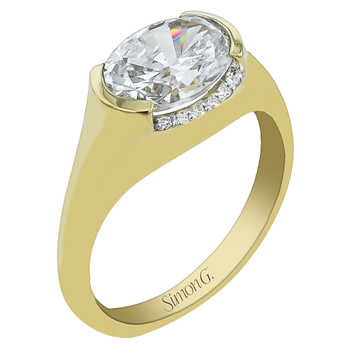 Simon G 14 Karat Yellow Gold Oval East West Half Bezel Set Diamond 0.12 Ct Semi Mount
size 6.5