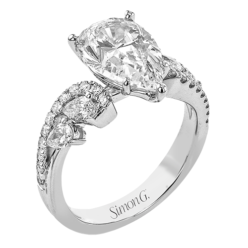 Simon G 14 Karat White Gold Pear And Roound Brilliant Cut Diamond Twist Semi Mount 0.64 Ct
Size 6.5