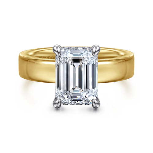 Gabriel & Co 14 Karat Yellow And White Gold Emerald Cut Solitaire Engagement Ring 0.07 Cts With Hidden Halo 
Ring Size: 6.5