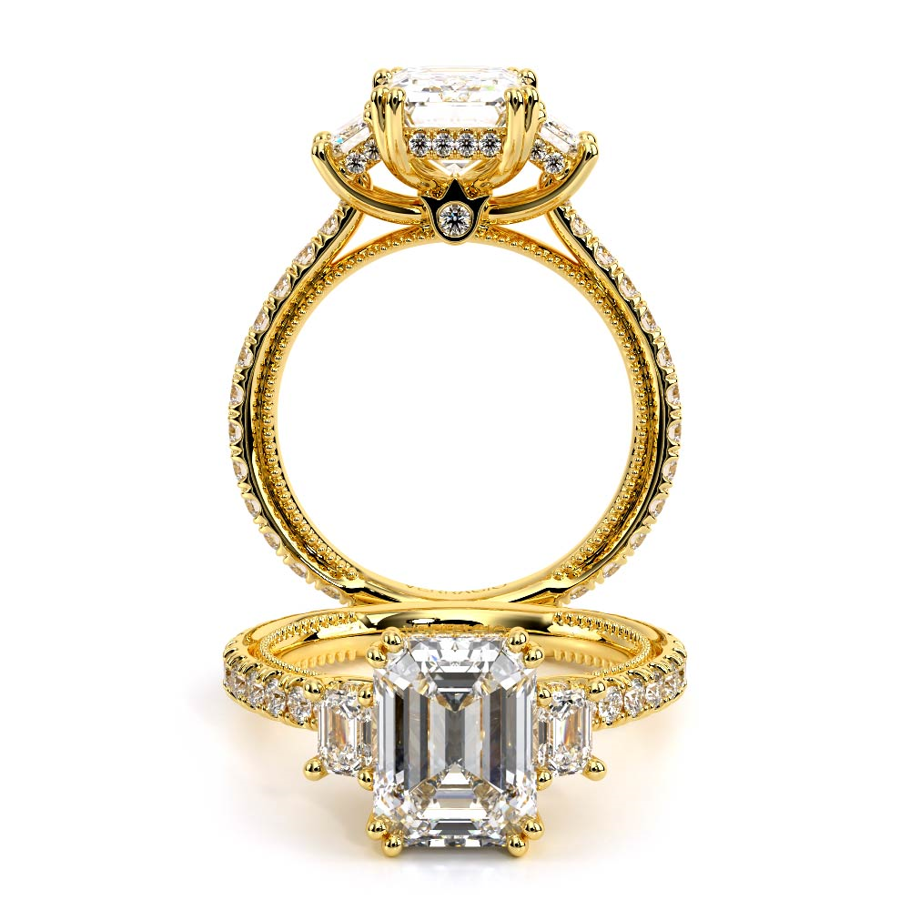Verragio 14 Karat Yellow Gold Renaissance Emerald And Round Brilliant Diamond Semi Mount With Hidden Halo 0.86 ct 
size 6.5