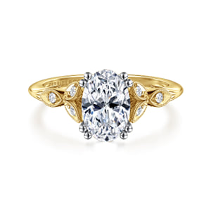 Gabriel & Co 14 Karat Yellow and White Gold Vintage Inspired Diamond Engagement Ring 0.07 ct
size 6.5