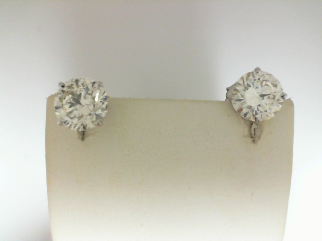 14 Karat White Gold Round Brilliant Cut Diamond Stud Earrings 5.01 Cts