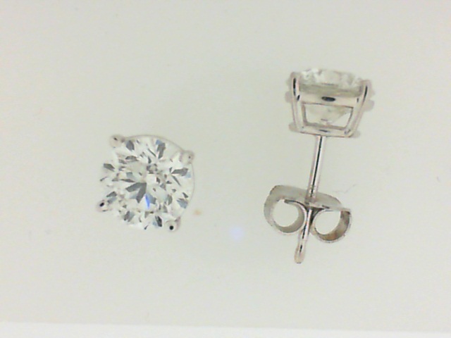14 Karat White Gold 1.41 Ct Round Brilliant Cut Diamond Stud Earrings