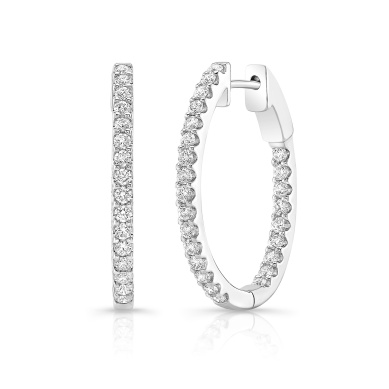 14 Karat White Gold Inside Out Oval Diamond 1.03 Ct Hoops