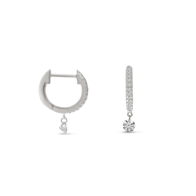 14K White Gold Dashing Diamonds Petite Huggie .23 ct Diamond Earrings