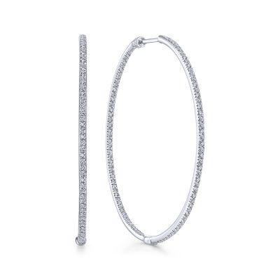 Gabriel & Co:14 Karat White Gold Prong Set 45mm Round Classic Hoop Earrings With 190 Round Diamnd At 1.47 Total Diamond Weight