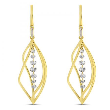 Brevani 14 Karat Yellow Gold Dashing Diamond Swirl Dangle Earrings 0.96 Ct