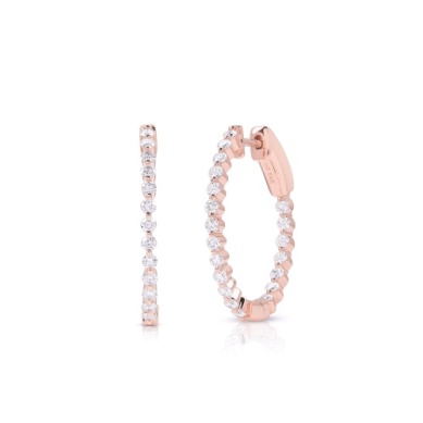 14 Karat Rose Gold Oval Inside/Out Diamond Hoops 0.97 Ct