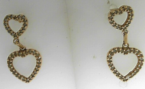 Estate 14 Karat Yellow Gold Double Heart Earrings With Single-CutDiamond
AS IS
