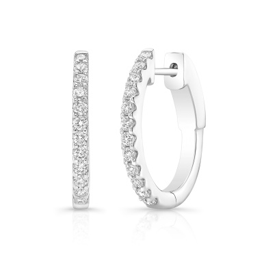 14 Karat White Gold Small Prong Set Round Brilliant Cut Diamond Hoop Earrings 0.54 ct