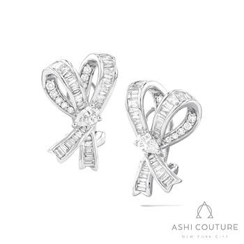 18 Karat White Gold 1.45 cts Diamond Bow Couture EarringsWith Omega Backs