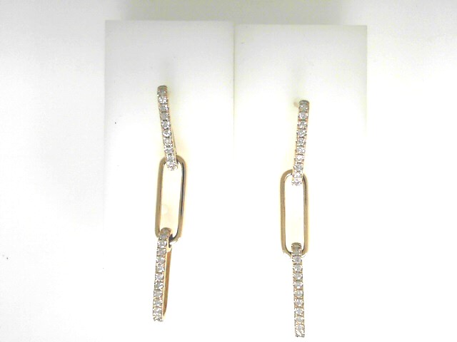 14 KaratYellow Gold Paperclip LinkDangle Earrings With 50=0.53Tw Round H Si1-2 Diamonds