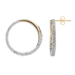 14K And Platinum Yellow/White Circle Drop Earrings With 48=0.88Tw Round Diamonds