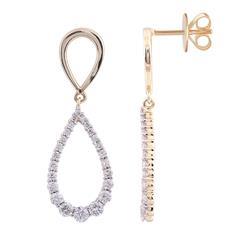 14 Karat Yellow/White Pear Drop Dangle Earrings With 48=0.63Tw Round Diamonds