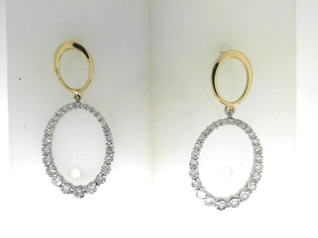 14 Karat Yellow/White Oval Drops Dangle Earrings With 0.74Tw Round Diamonds
