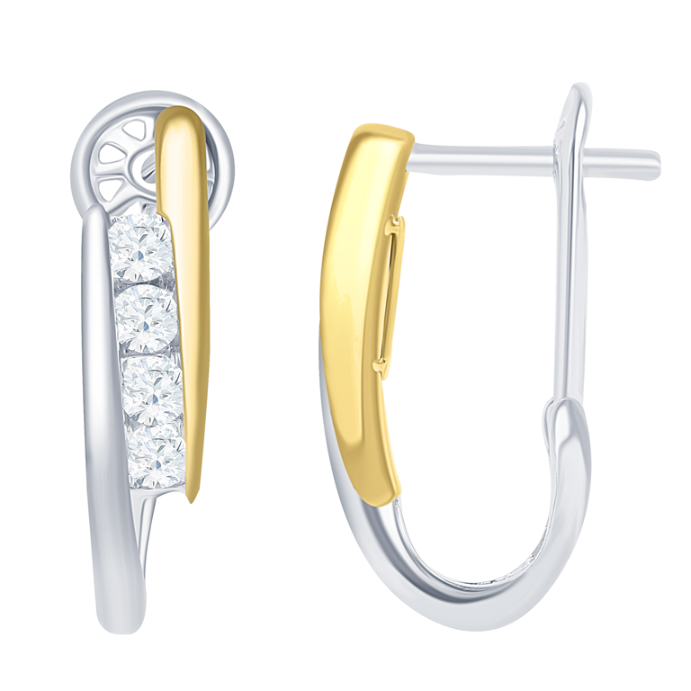 14 Karat Yellow/White Gold  J Hook Channel Set Earrings With 8=0.66Tw Round Diamonds