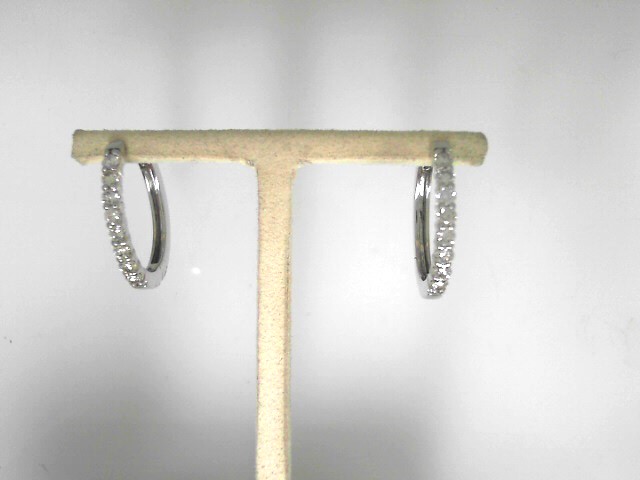 14 Karat White Gold Medium Hoop Earrings With 16=0.70Tw Round  Diamonds