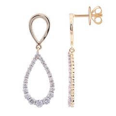 14 Karat Yellow/White Pear Drop Dangle Earrings With 48=0.63Tw Round Diamonds