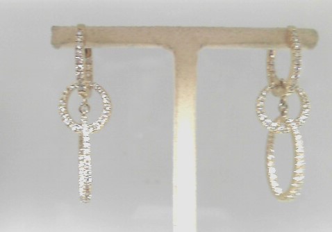 14 Karat Yellow Gold Small Hoop Earrings With 144=0.98Tw Round  Diamonds  Oval & Circle Dangles
